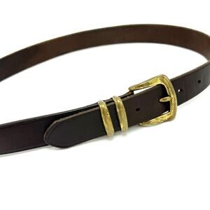 Vintage Merona Italian Leather Belt S 30 Dark Brown Gold Buckle Y2K Western USA